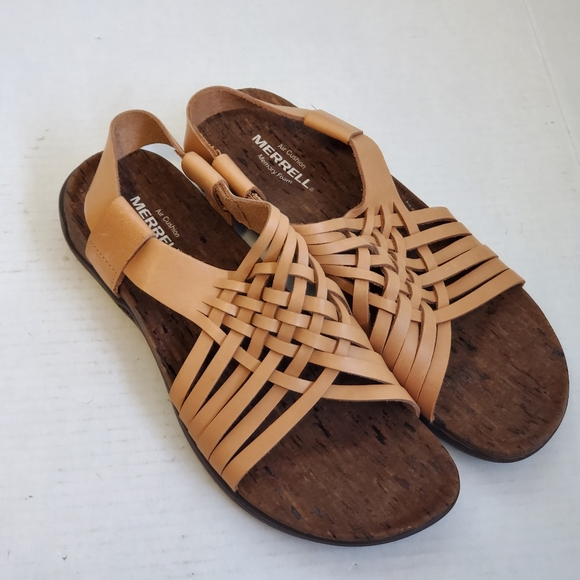 Merrell Shoes - Merrell District Mahana Women's Sz 9 M Leather Woven Sandals Beige Looks Unworn